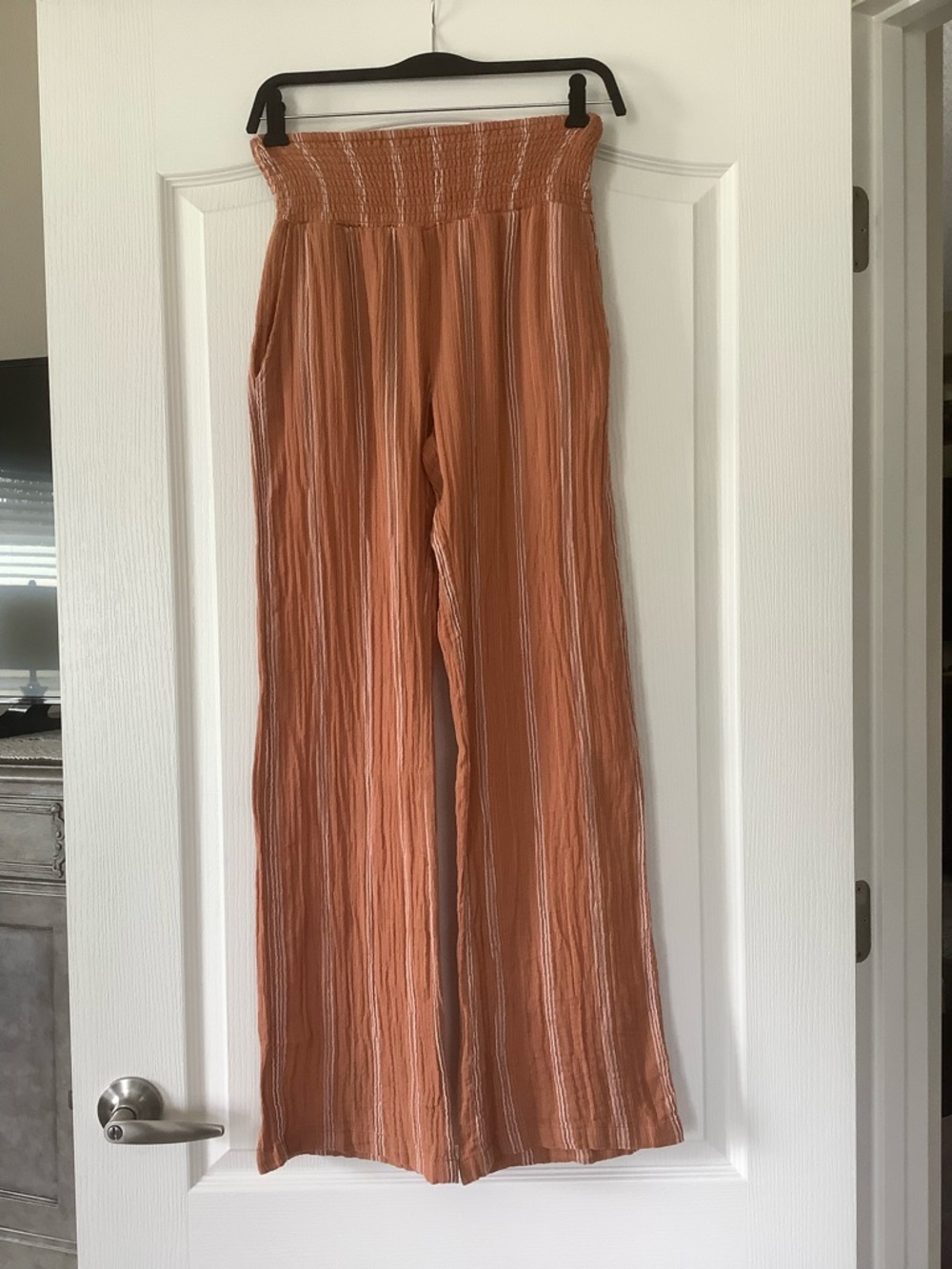 Billabong Rust Orange Wide-Leg Smocked Waist Pants